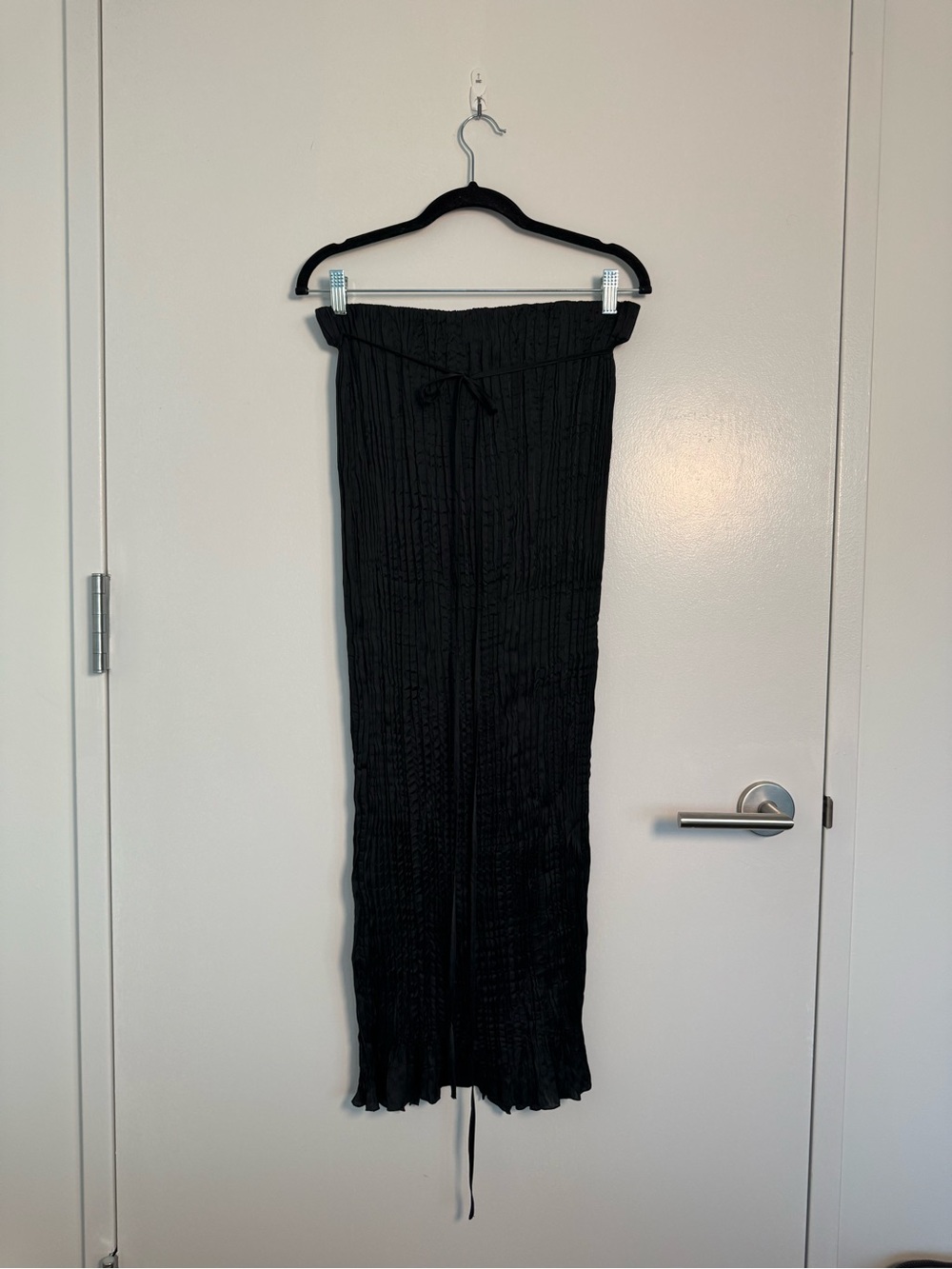 Black Smocked Maxi Skirt with Drawstring